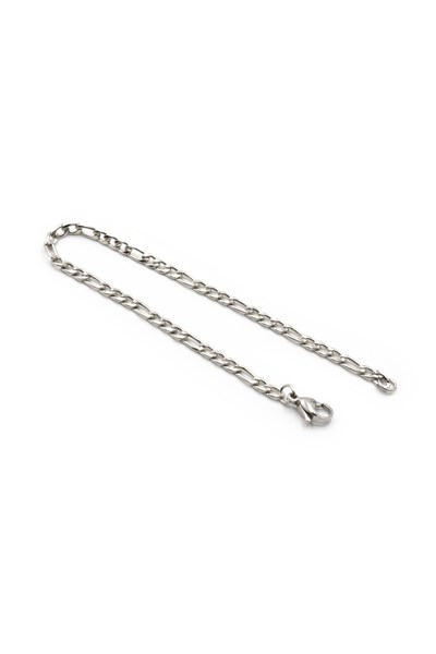 Men’s Slim Figaro Stainless Steel Bracelet - Silver-Tone, 3 mm, Classic Chain Design