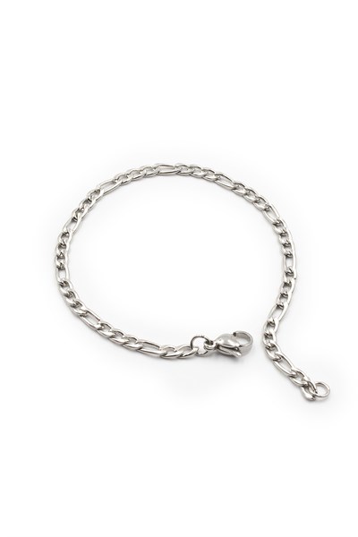 Men’s Slim Figaro Stainless Steel Bracelet - Silver-Tone, 3 mm, Classic Chain Design
