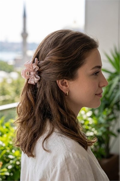 Classic Bone-Style Hair Claw Clip with Bow Design - Pink