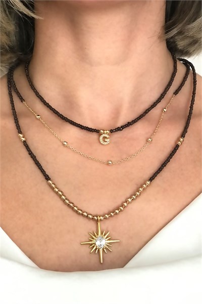G Letter Three-Piece Bead Necklace
