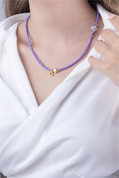 G Letter Lilac Bead Design Necklace