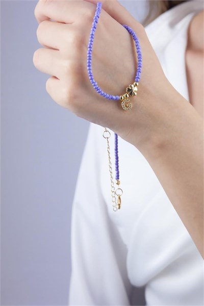 G Letter Lilac Bead Design Necklace