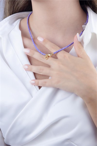 G Letter Lilac Bead Design Necklace