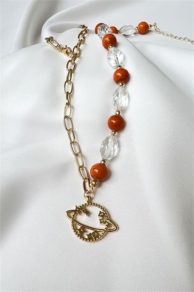 Galaxy Detailed Orange Stone Necklace
