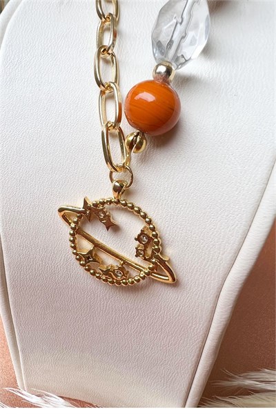 Galaxy Detailed Orange Stone Necklace