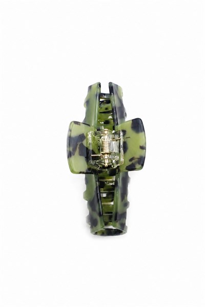 Wide Classic Patterned Bone-Style Hair Claw Clip - Green