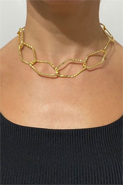 Geometric Diamond Patterned Gold Necklace