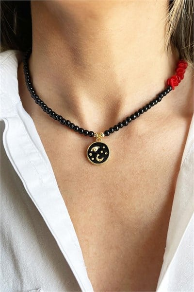 Planet Detailed Natural Red Broken Stone Pearl Necklace