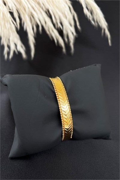 Gold Engraved Stainless Steel Cuff Bracelet
