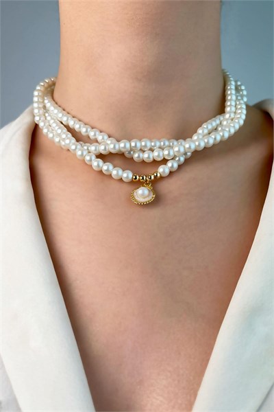Gold Oyster Winged Spiral Pearl Necklace - White