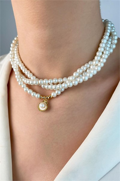 Gold Oyster Winged Spiral Pearl Necklace - White