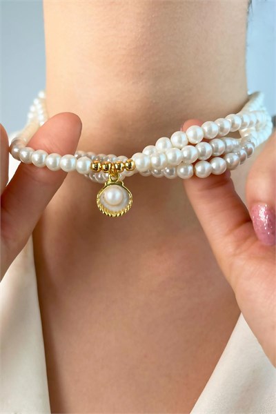 Gold Oyster Winged Spiral Pearl Necklace - White