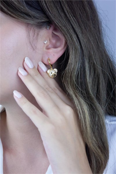 Gold Stainless Steel Bear Earrings