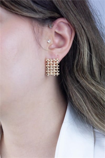 Gold Square Grid Earrings