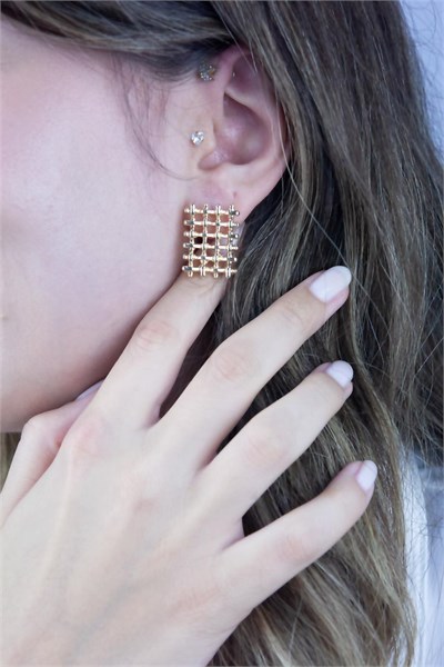 Gold Square Grid Earrings