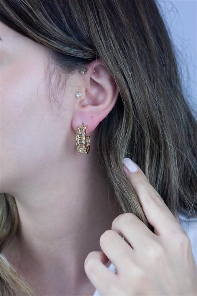 Gold Striped Hoop Earrings