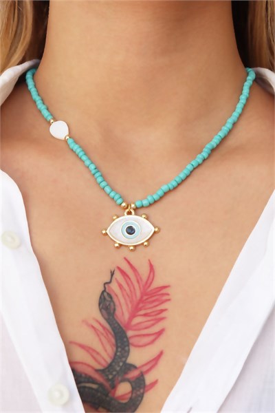 Eye Figure Turquoise Bead Necklace