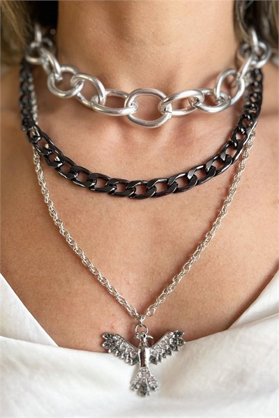 Gray Phoenix Detail Multi-Chain Necklace