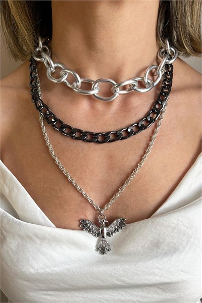 Gray Phoenix Detail Multi-Chain Necklace