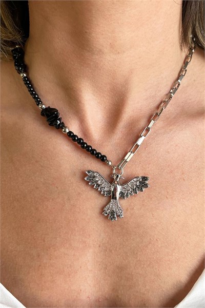 Gray Phoenix Detail Natural Broken Stone Necklace