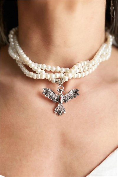 Gray Zircon Detail Phoenix Pearl Spiral Design Necklace