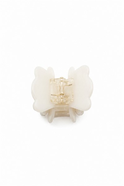 Bone-Style Hair Claw Clip with Rose Detail - White