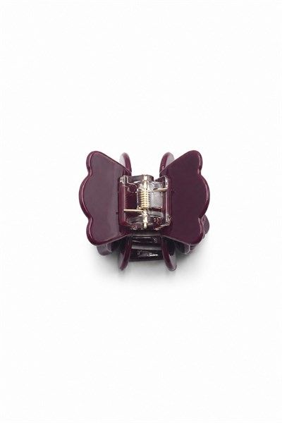 Bone-Style Hair Claw Clip with Rose Detail - Burgundy