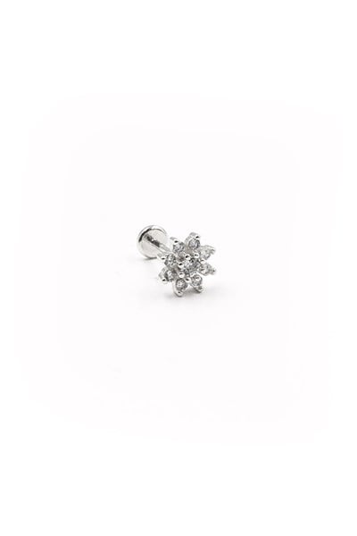 Silver Flower Zircon Tragus & Helix Piercing – Tarnish-Free, Hypoallergenic