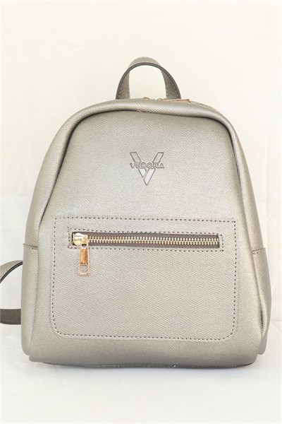 Silver Zippered Womens Backpack