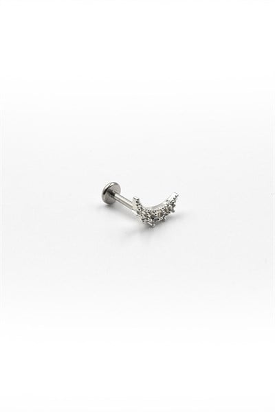 Silver Sparkling Moon Tragus & Helix Piercing – Hypoallergenic, Non-Tarnish, 8 mm Bar