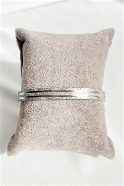 Silver Striped Stainless Steel Cuff Bracelet