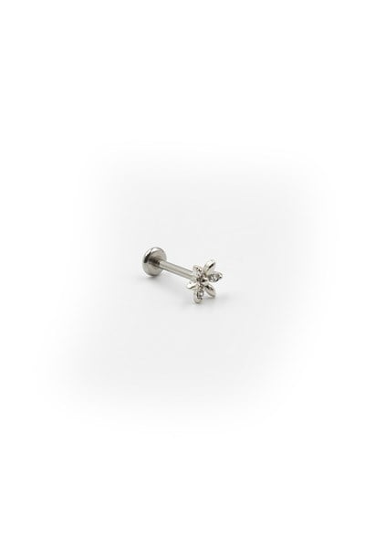 Silver Zircon Flower Tragus & Helix Piercing – Hypoallergenic, Non-Tarnish