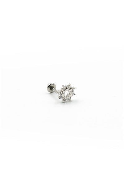 Silver Zircon Flower Tragus & Helix Piercing – Anti-Allergic, Non-Tarnish