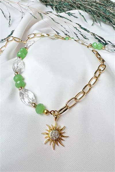 Sun Detail Green Stone Necklace