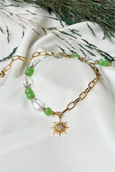 Sun Detail Green Stone Necklace