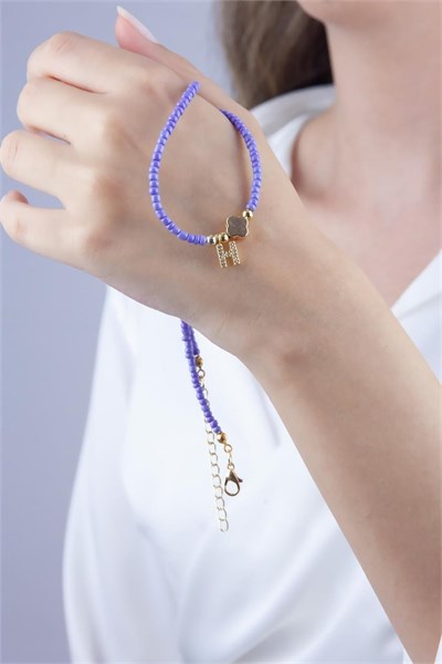 H Letter Lilac Bead Design Necklace