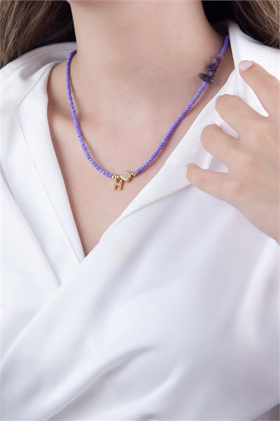 H Letter Lilac Bead Design Necklace