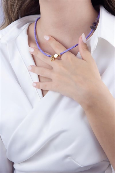 H Letter Lilac Bead Design Necklace