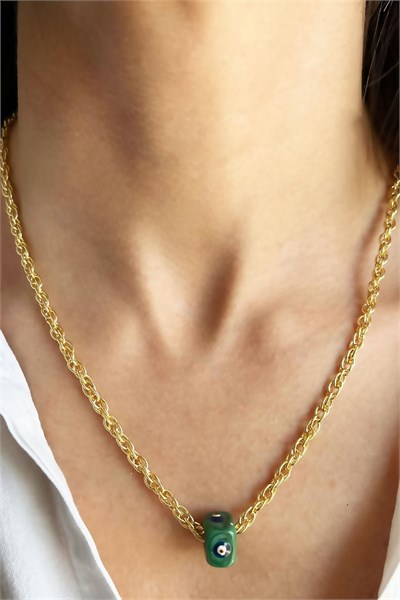 Khaki Nazar Bead Gold Chain Necklace