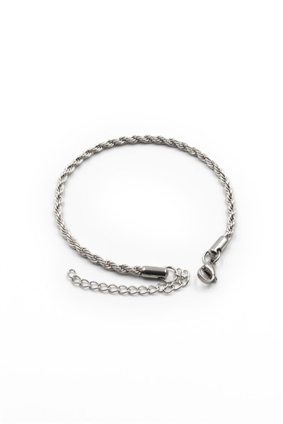 Men’s Rope-Chain Stainless Steel Bracelet - Silver-Tone, Adjustable Modern Design