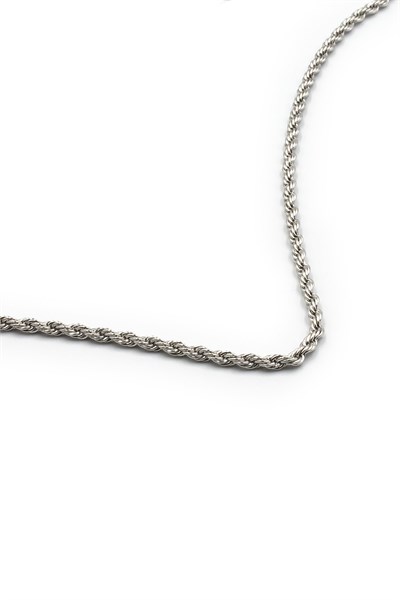 Men’s Rope-Chain Stainless Steel Necklace - Silver-Tone, 2 mm, Stylish Masculine Design