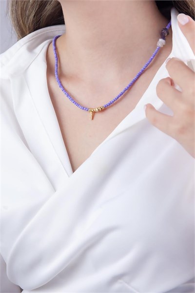 İ Letter Lilac Bead Design Necklace