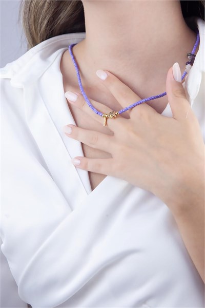 İ Letter Lilac Bead Design Necklace