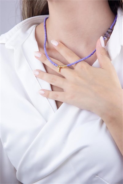 I Letter Lilac Bead Design Necklace