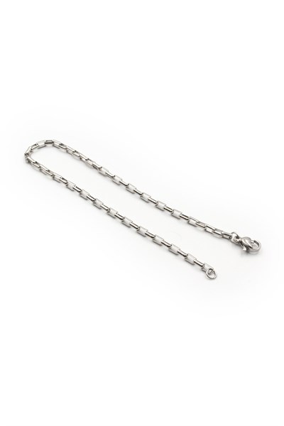 Men’s Slim Rectangular-Link Stainless Steel Chain Bracelet - Silver-Tone, 2 mm, Modern Design