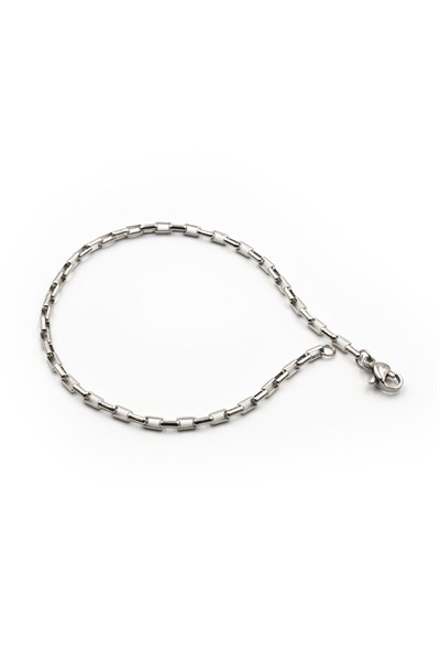 Men’s Slim Rectangular-Link Stainless Steel Chain Bracelet - Silver-Tone, 2 mm, Modern Design