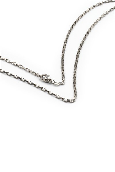 Men’s Slim Rectangular-Link Stainless Steel Chain Necklace - Silver-Tone, 55 cm, 2 mm, Tarnish-Resistant, Minimalist