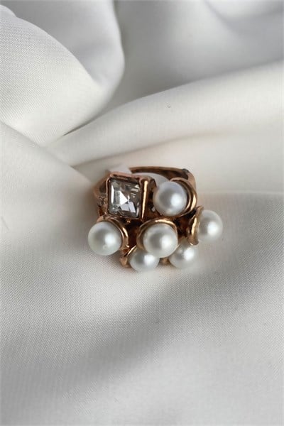 Pearl Detailed Bronze Ring Size:7