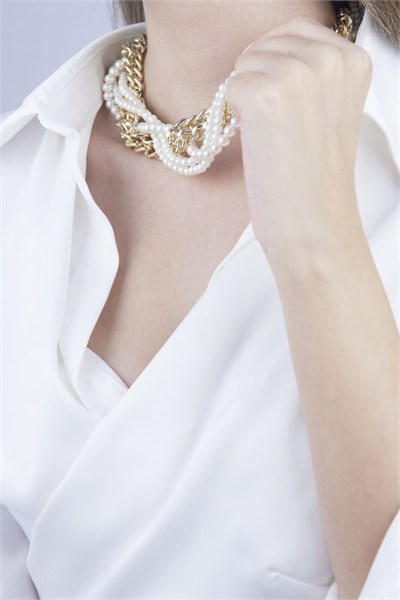 Pearl and Chain Spiral Necklace