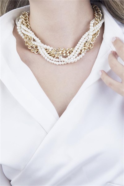 Pearl and Chain Spiral Necklace